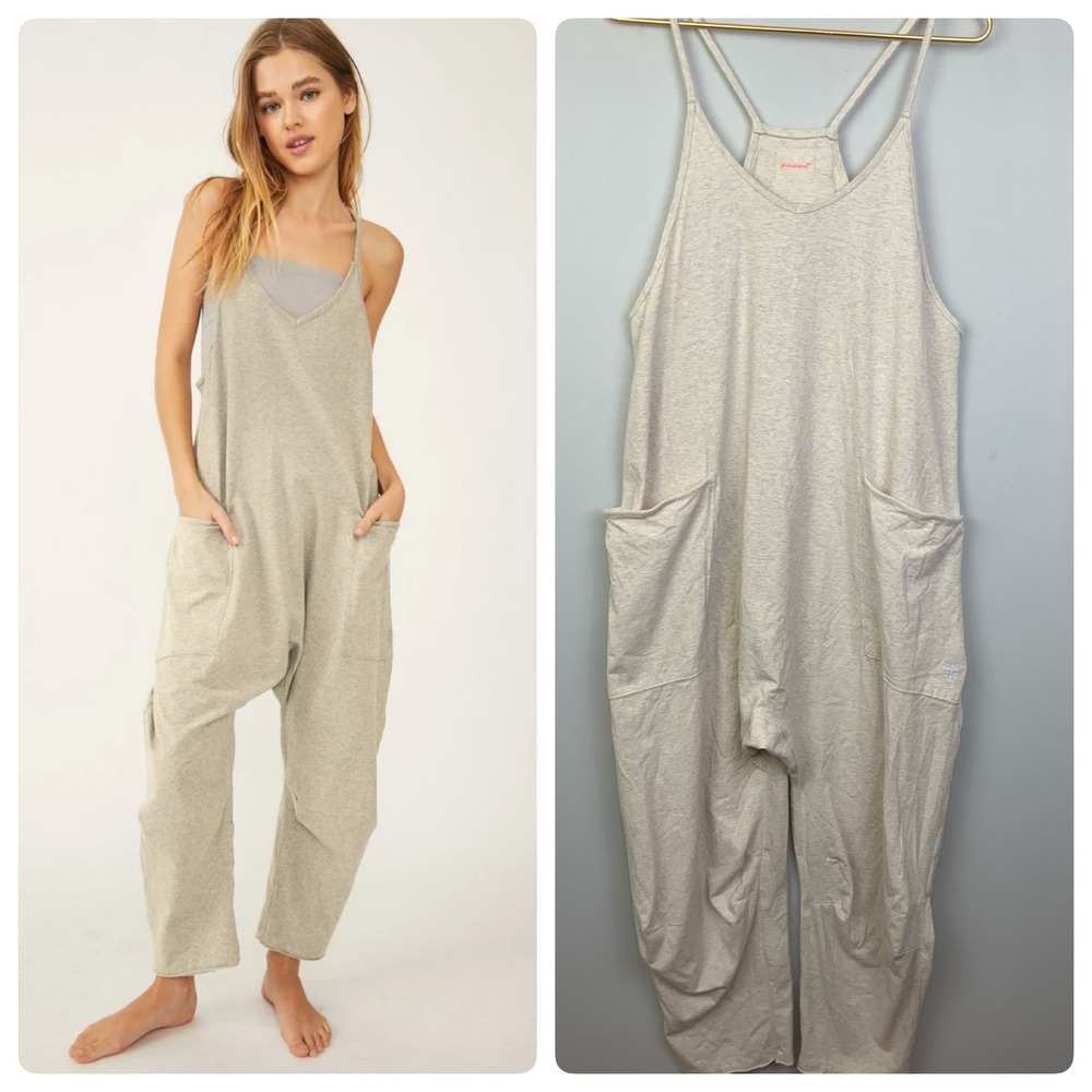 Fee People Movement Small Hot Shot Onesie Jumpsuit Drop Crotch Pockets Oatmeal